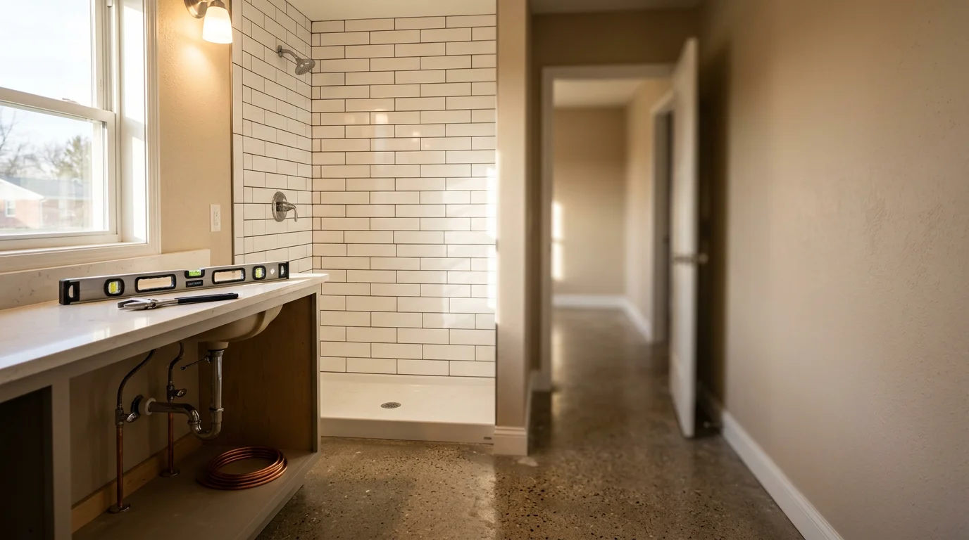 Bathroom remodeling with new fixtures and finishes