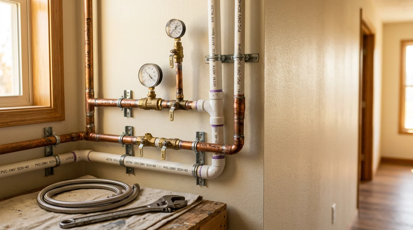 Plumber working on residential plumbing system